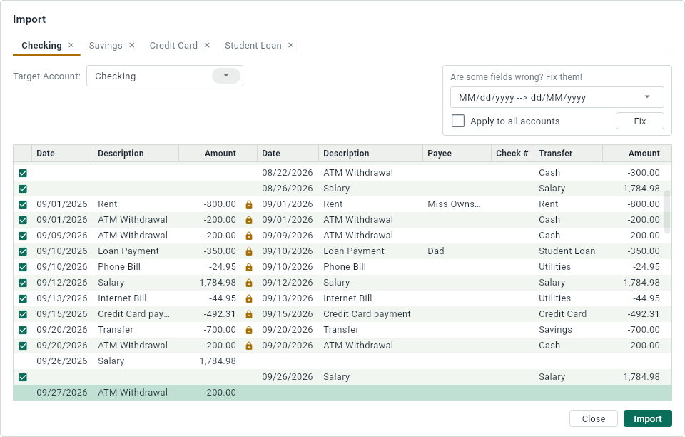 Matching the entries of a file with those of an account