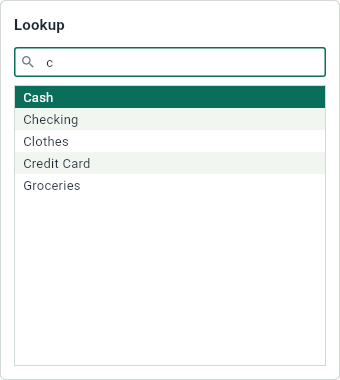 The list to jump to an account