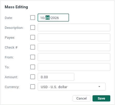 The panel to change many transactions at once