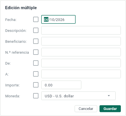 El panel para cambiar muchas operaciones a la vez