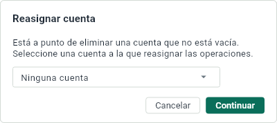 El panel que pregunta adónde van los movimientos de una cuenta eliminada